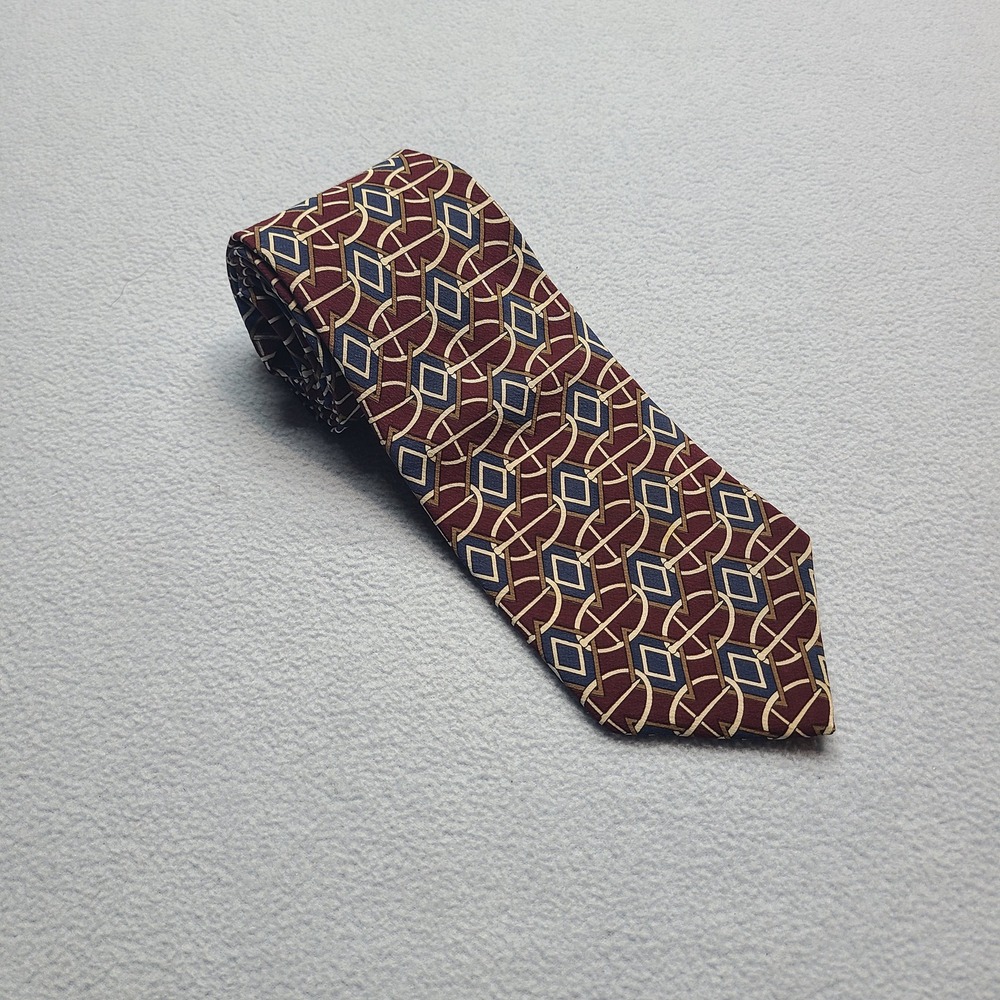 The Custom Shop Silk Necktie Mens OS Burgundy Geometric Diamond Excellent Silk